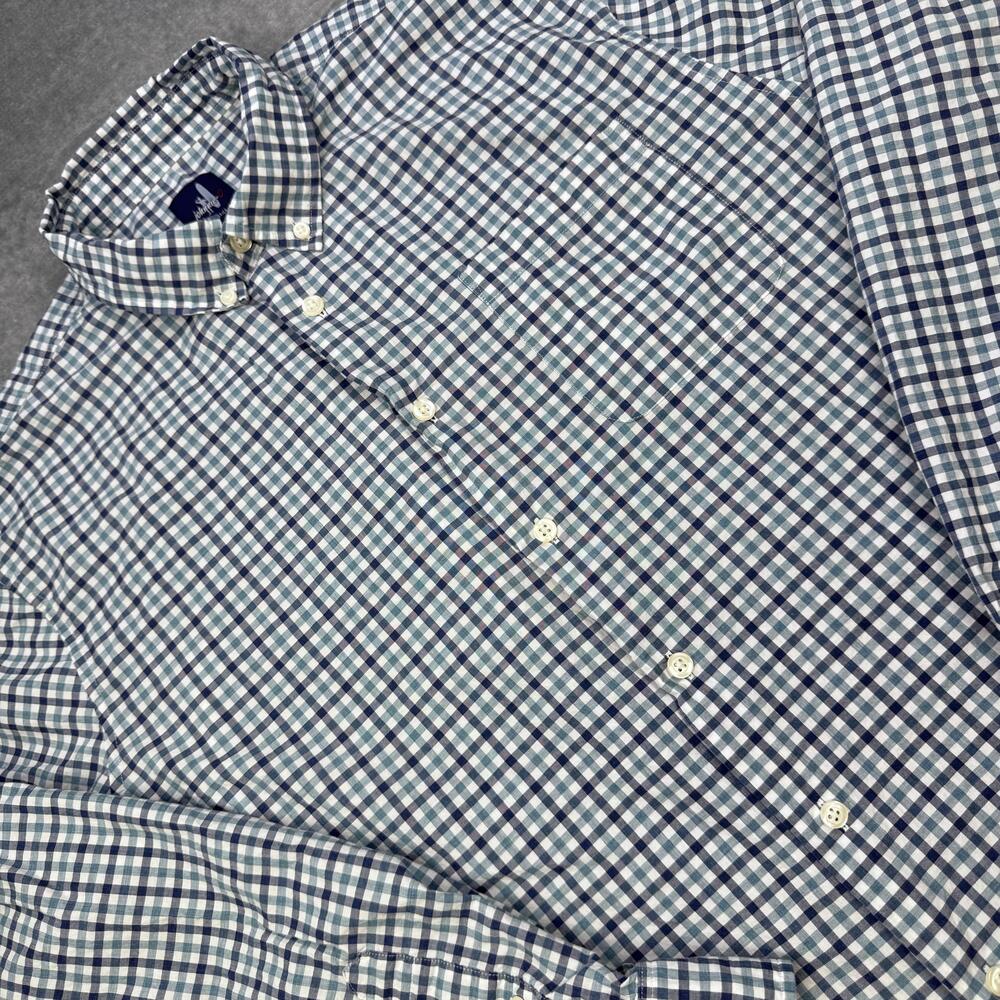 Johnnie-O Shirt Mens Large Blue Green Plaid Gingham Button Down Cotton Casual